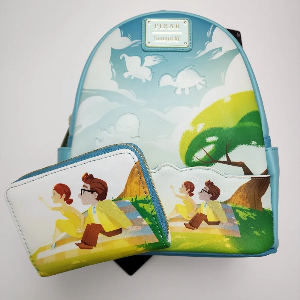 Disney Pixar UP Carl & Ellie in Love Clouds Loungefly Backpack & Wallet Set NEW
